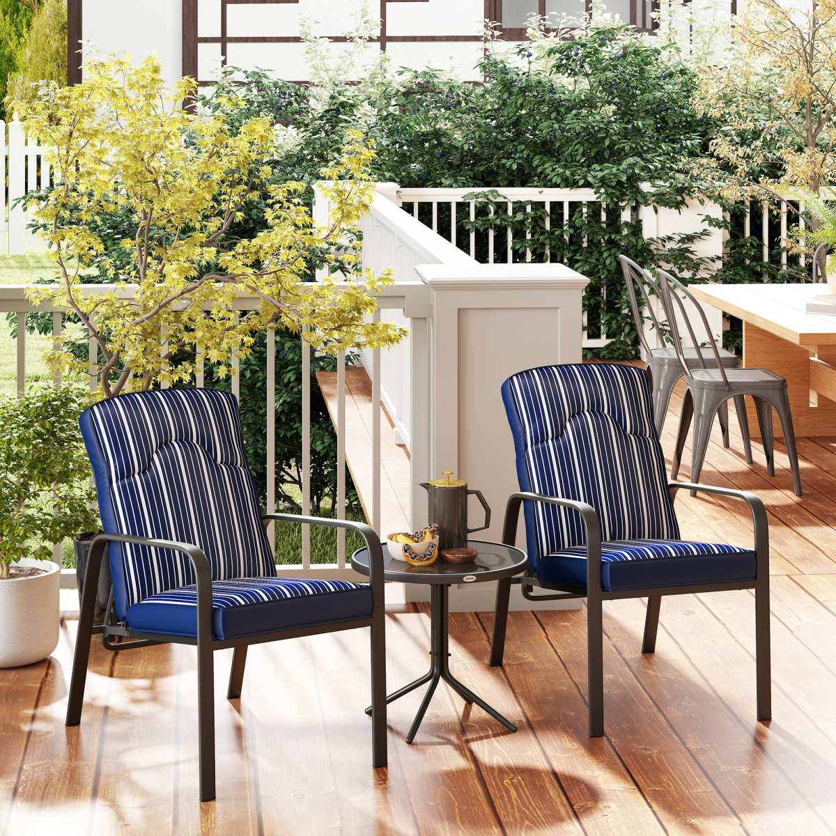 Outsunny 3-Piece Recliner Garden Chairs and Tempered Glass Table Set, Blue
