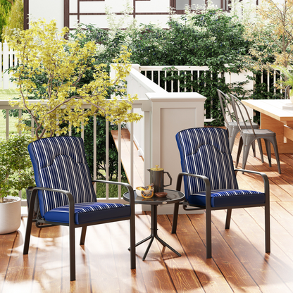 Outsunny 3-Piece Recliner Garden Chairs and Tempered Glass Table Set, Blue