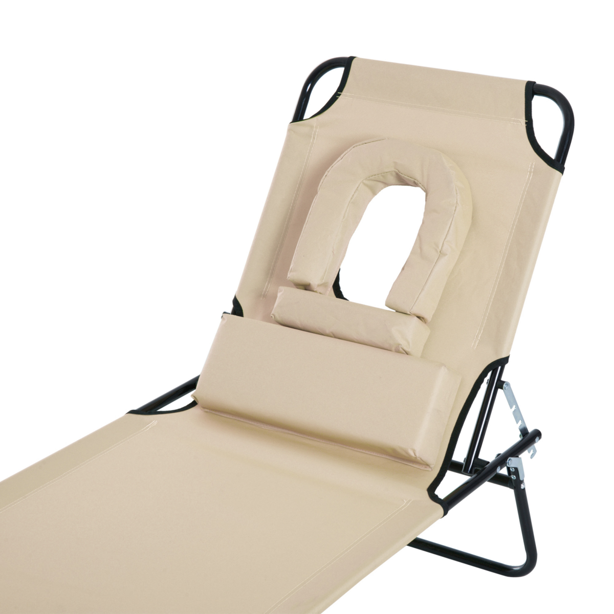 Sun Lounger Foldable Reclining Chair & Reading Hole Recliner Adjustable, Beige