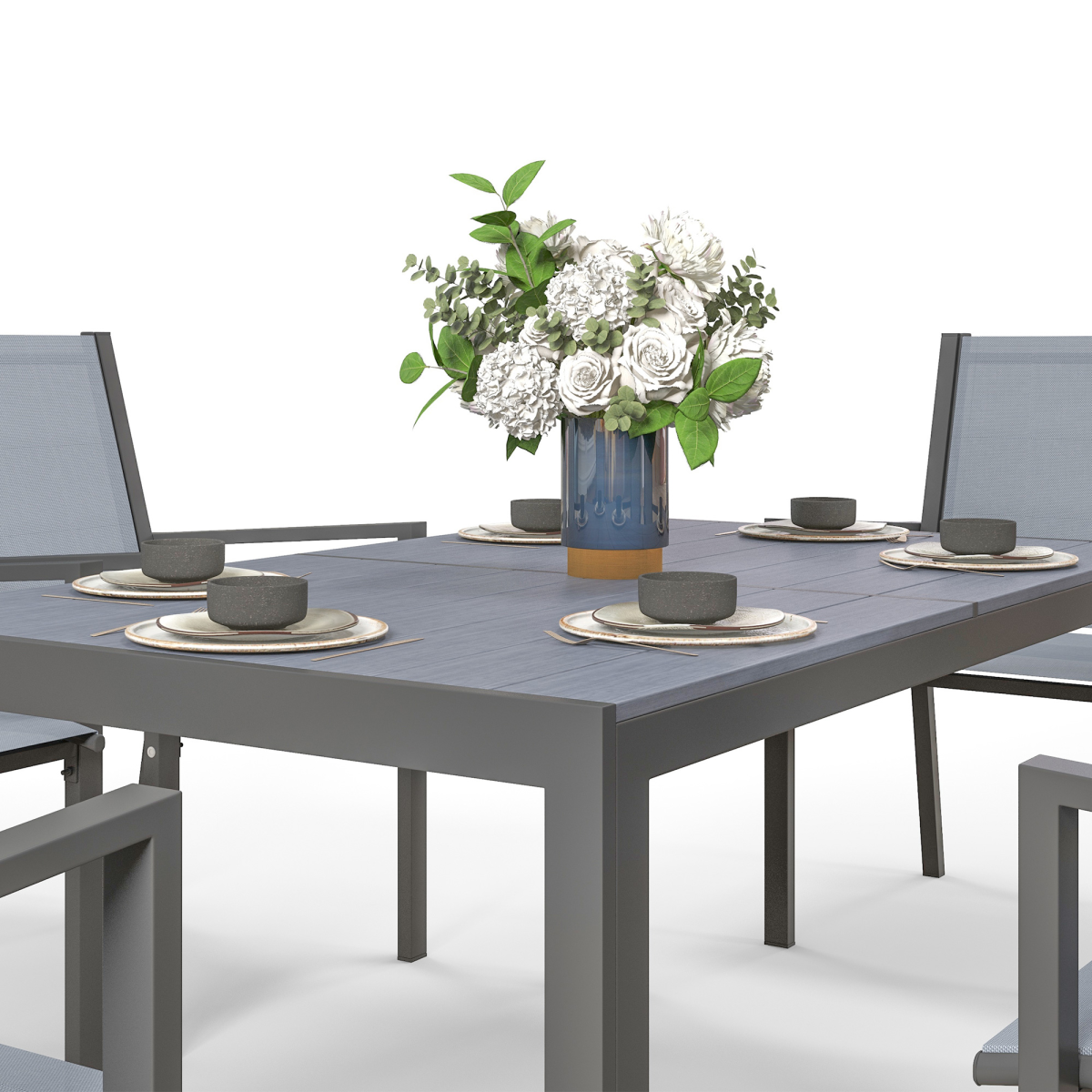 Outsunny 7 PCs Garden Dining Set, Wood-plastic Composite Table & 6 Chairs, Grey