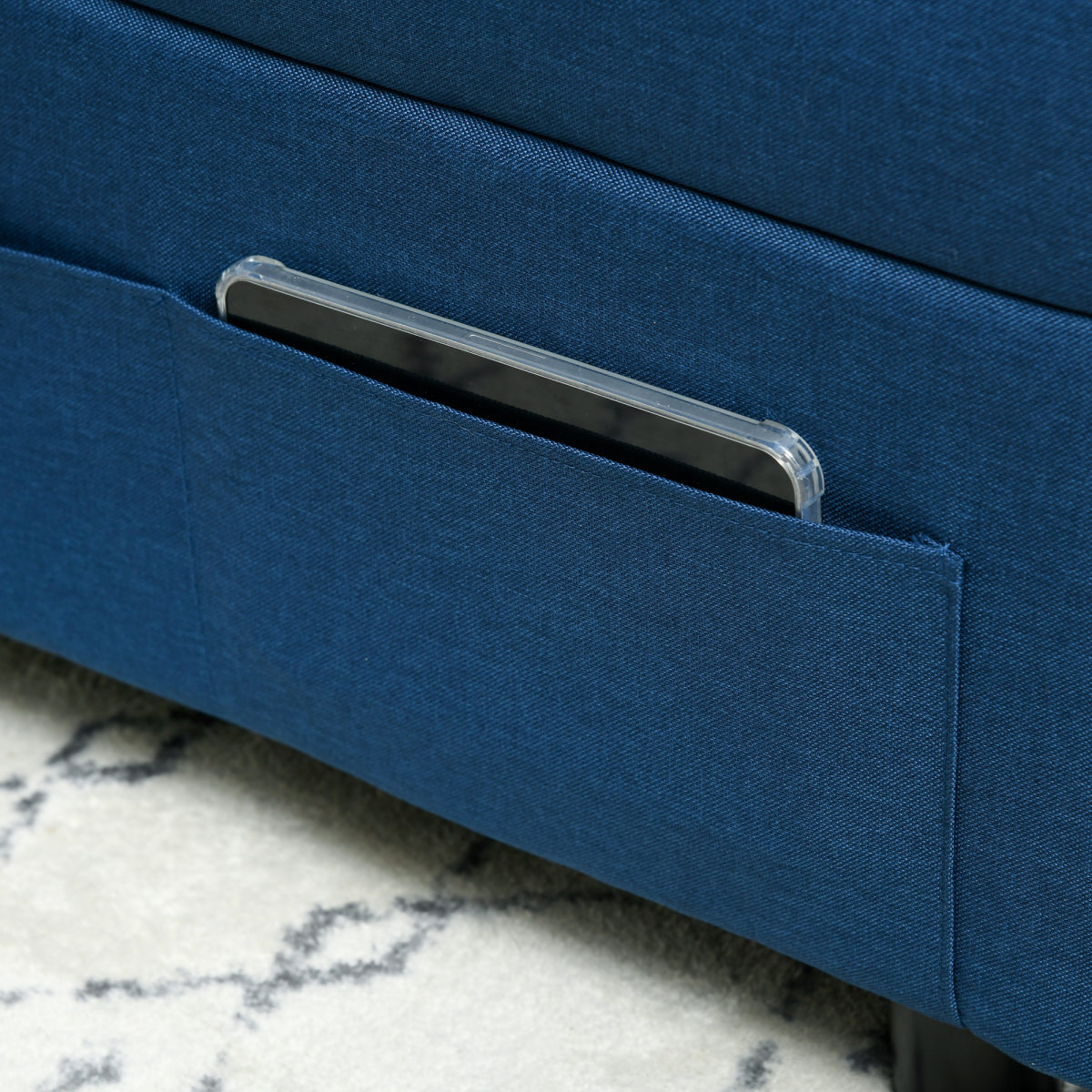 HOMCOM Folding Sofa Bed Adjustable Single Sleeper w/ Pillow Side Pocket, Blue