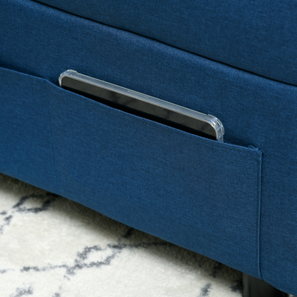 HOMCOM Folding Sofa Bed Adjustable Single Sleeper w/ Pillow Side Pocket, Blue