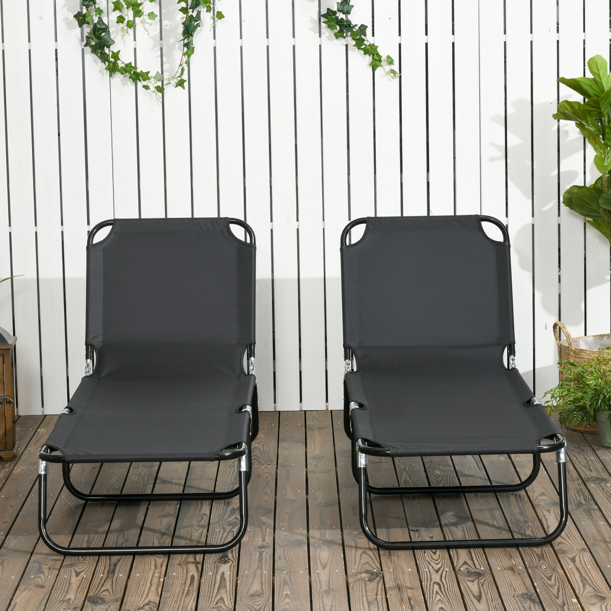 Outsunny  Folding Sun Loungers Set of 2 with Adjustable Backrest, Black