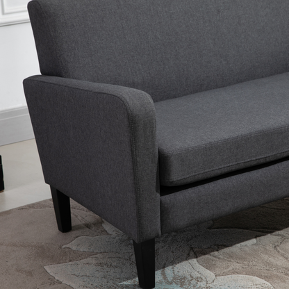 Linen Modern-Curved 2-Seat Sofa Loveseat w/ Thick Cushion Wood Legs Grey