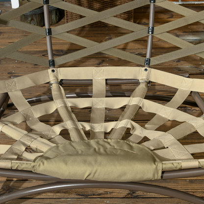 Outsunny 2 Seater Egg Chair Outdoor with Cushion, Cup Pockets - Khaki