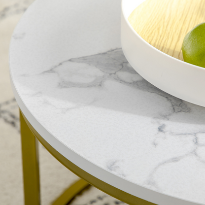 HOMCOM Marble Coffee Table Set of 2, Round Nest of Tables for Living Room