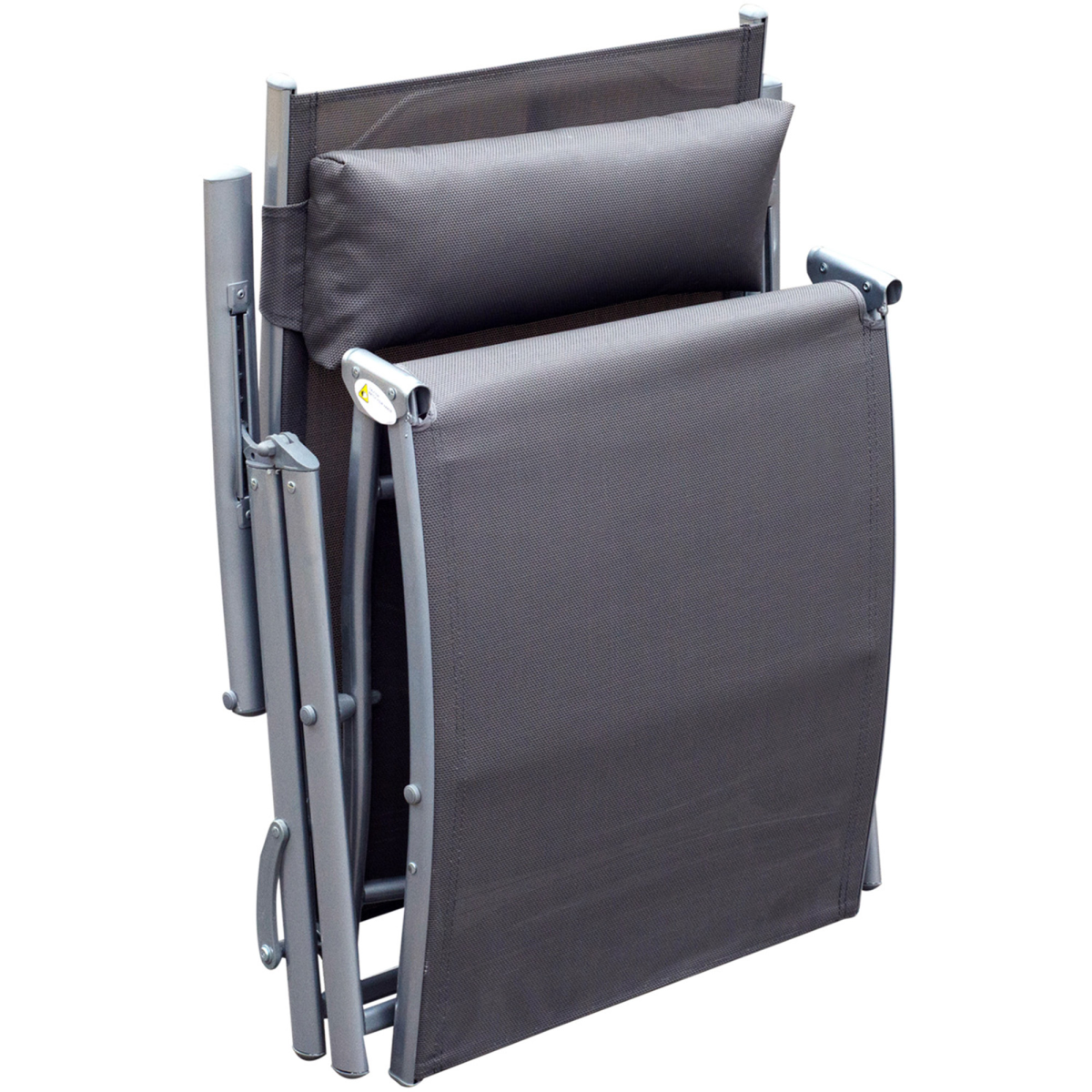 Sun Lounger Recliner w/ Pillow Foldable 7 Levels Textilene Grey