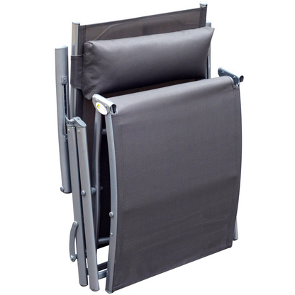 Sun Lounger Recliner w/ Pillow Foldable 7 Levels Textilene Grey