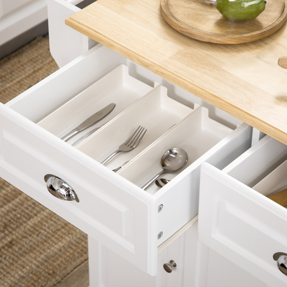 Kitchen Storage Trolley with Adjustable Shelf Rolling Kitchen Island White