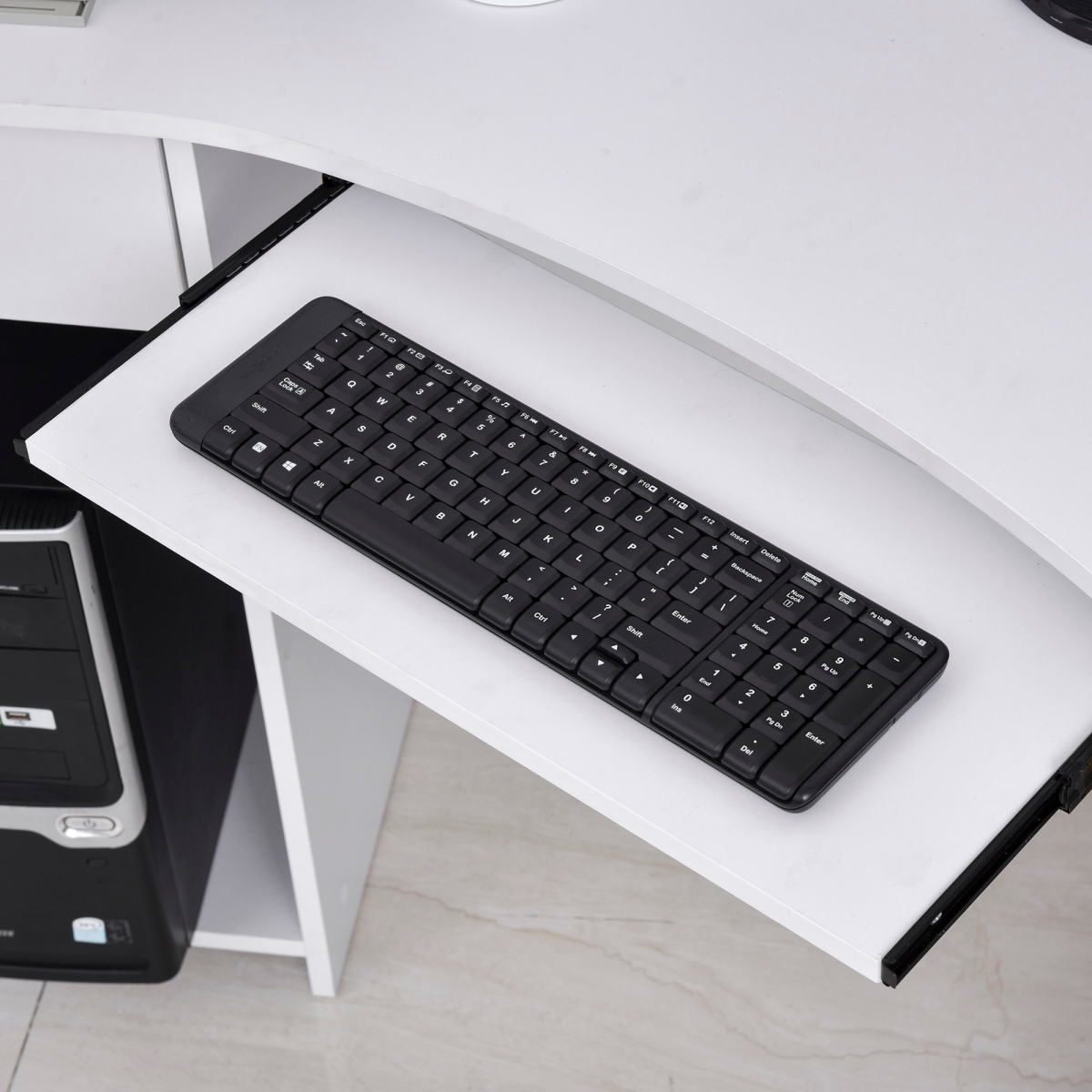 L-Shaped Corner Computer Desk w/ 2 Shelves Worktop Keyboard Tray White