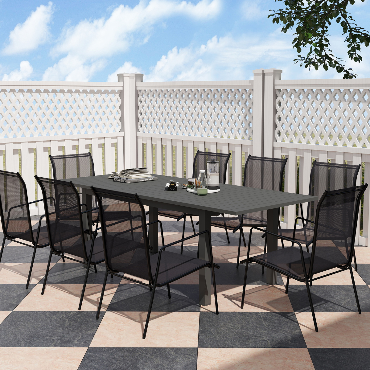 Outsunny Extending Garden Table with Slatted Top, 160/220 x 90 x 73 cm, Grey