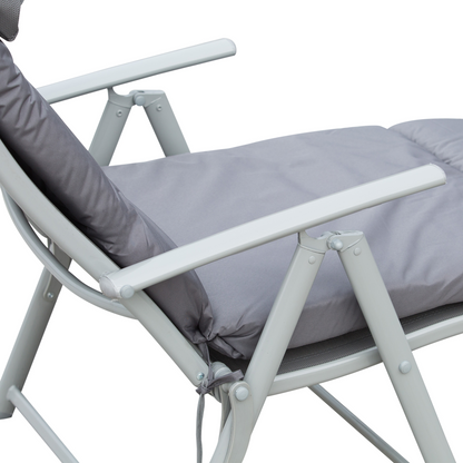 Outsunny Steel Frame Outdoor Garden Padded Sun Lounger w/ Pillow Grey