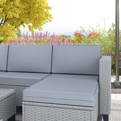 Outsunny 5 PCs Rattan Garden Furniture Set with Glass Coffee Table, Grey
