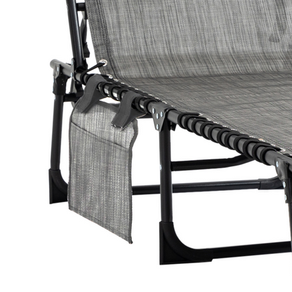 Portable Sun Lounger, Folding Camping  Adjustable , Pillow Grey