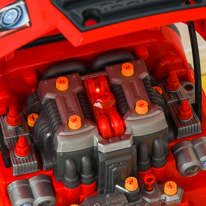 Kids Truck Engine Toy Set w/ Horn, Light, Car Key for 3-5 Years Old Red