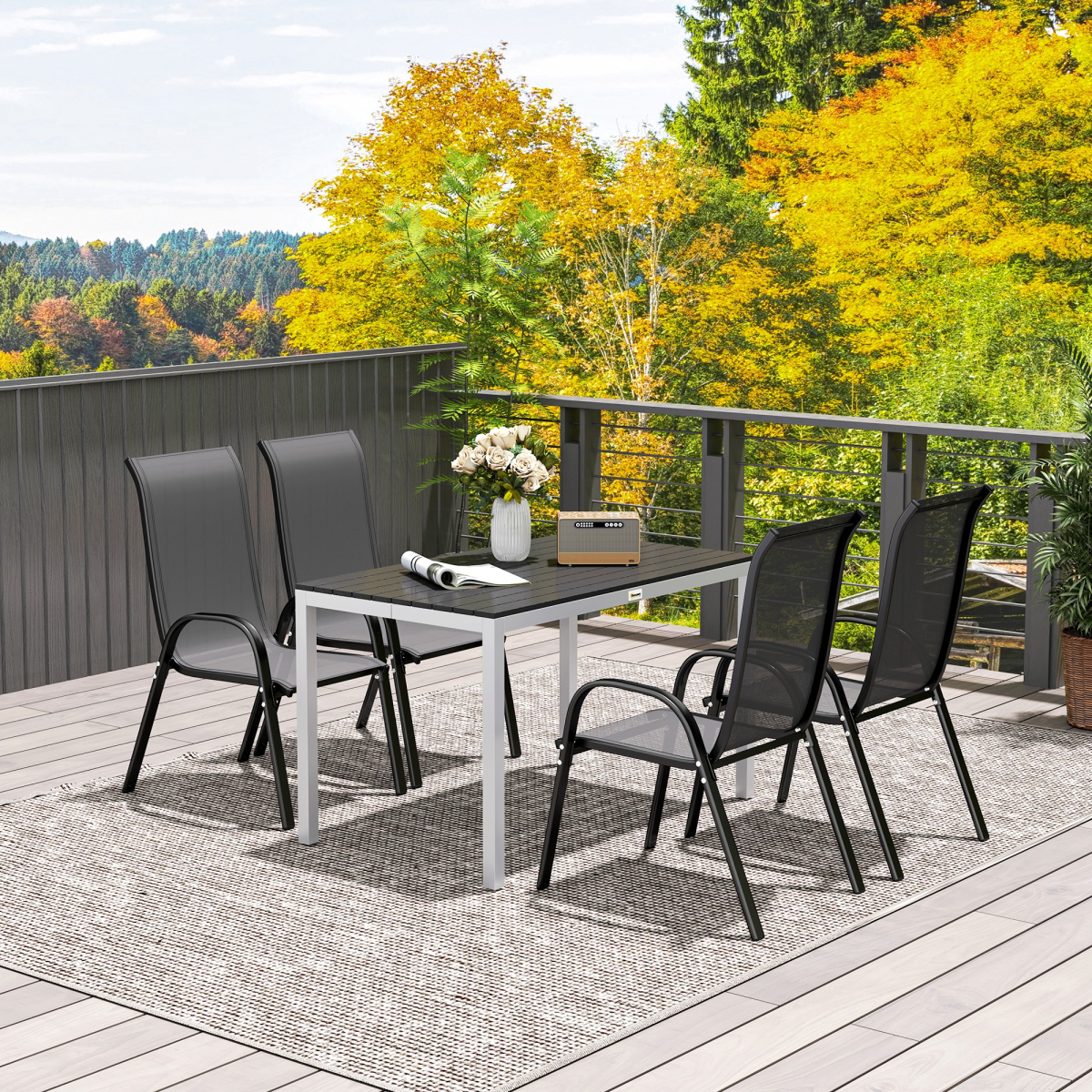 Outsunny 120 x 70 cm Garden Table for 4-6 with Aluminium Frame, Slatted Top