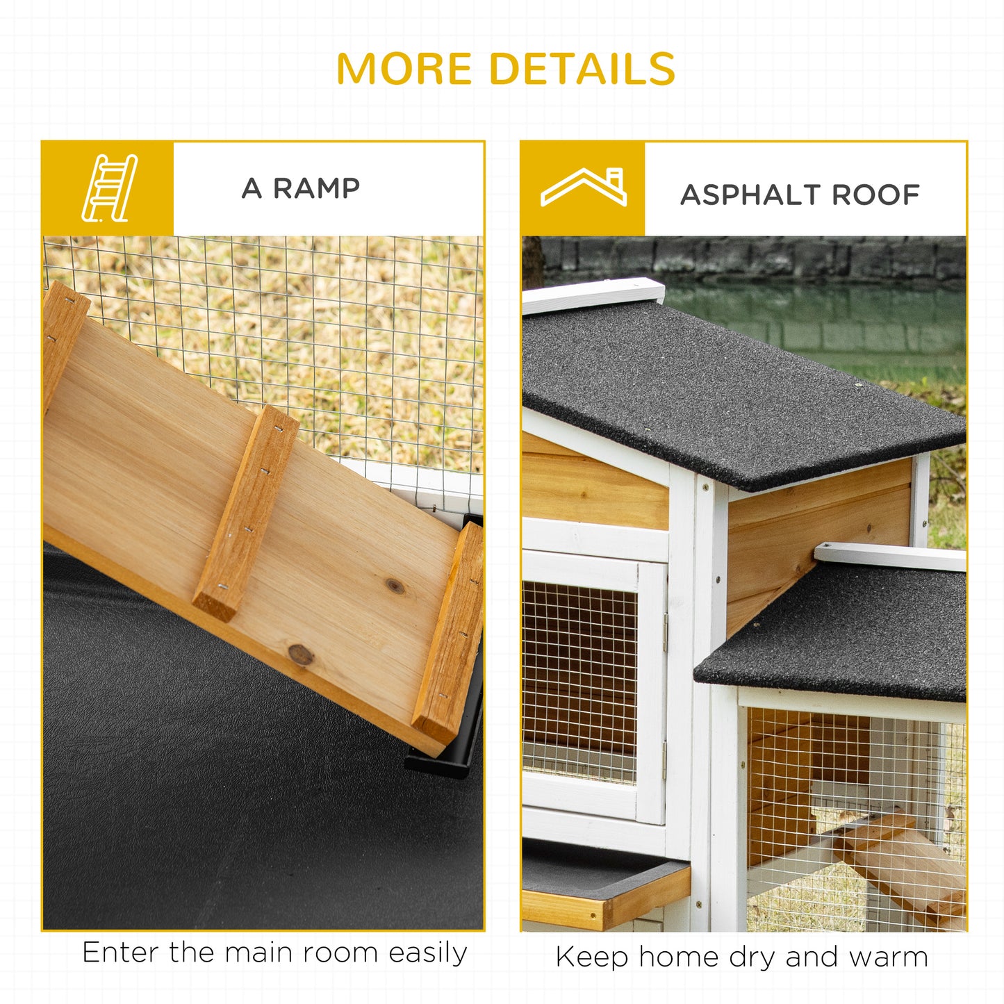 Two-Tier Wooden Rabbit Hutch Guinea Pig Hutch w/ Two Runs, Slide-Out Tray, Ramp