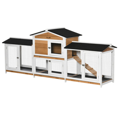 Two-Tier Wooden Rabbit Hutch Guinea Pig Hutch w/ Two Runs, Slide-Out Tray, Ramp
