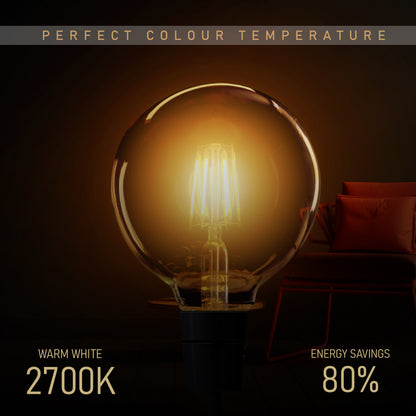 2Pack E27 LED Edison Dimmable Vintage Amber Glass Warm white 2700K Light Bulbs