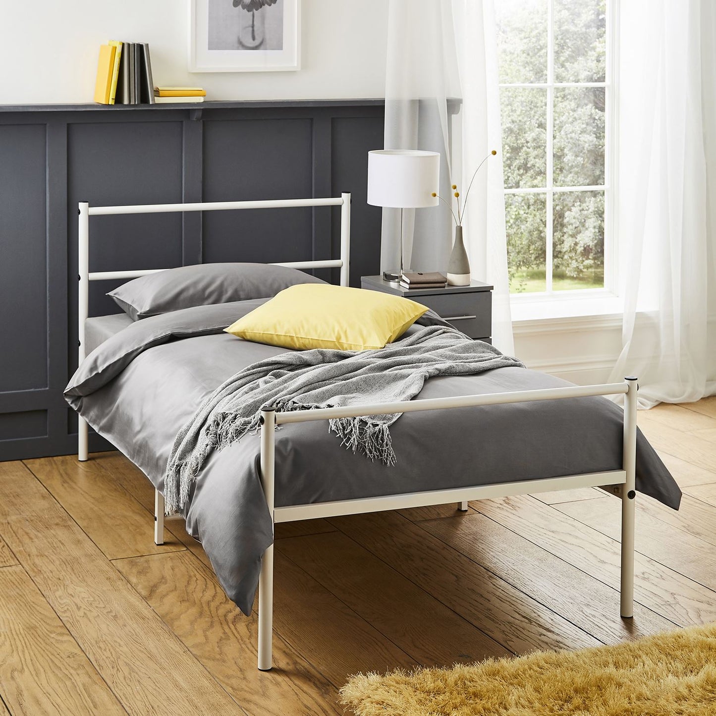 Extra Strong Single Metal Bed Frame In White - Improved