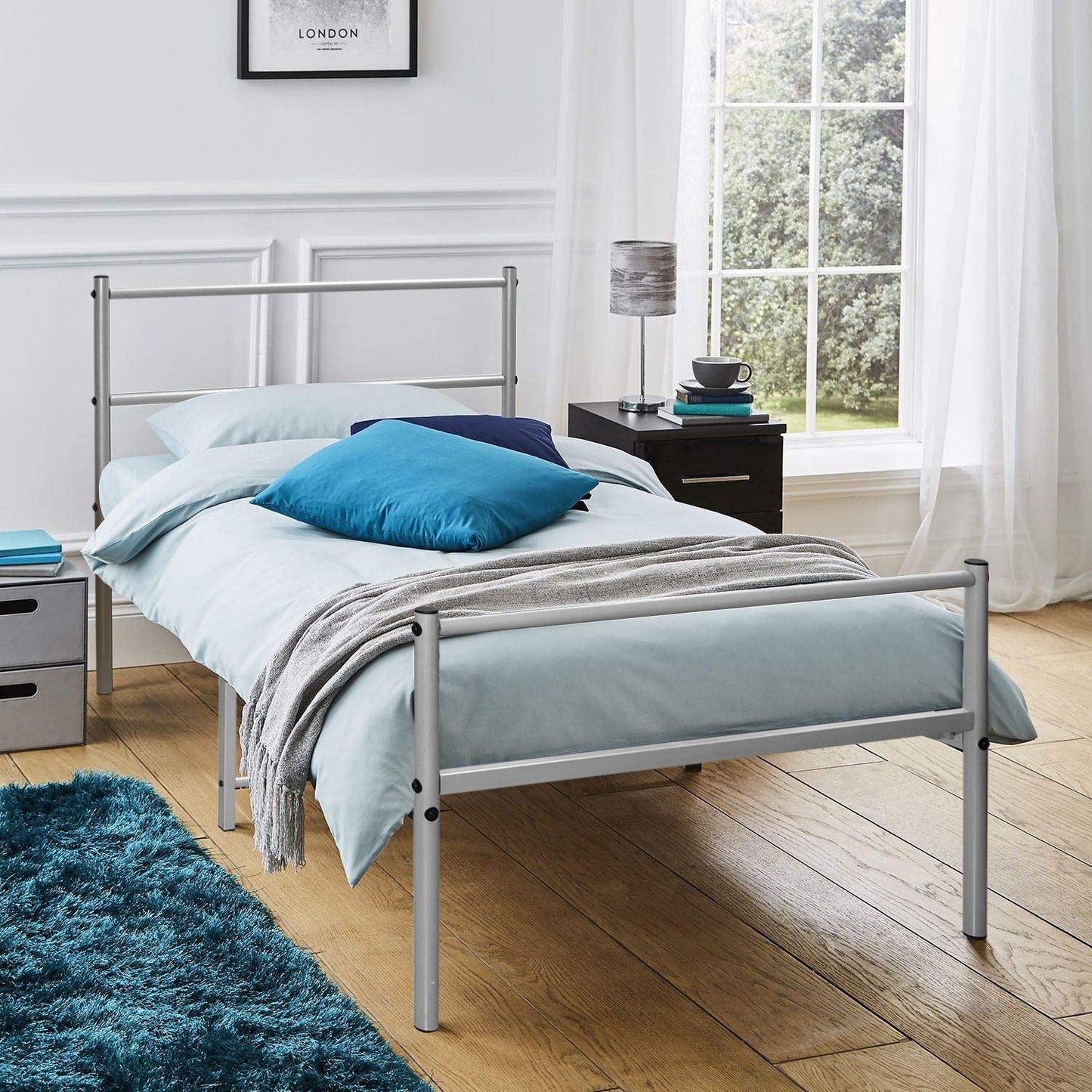 Extra Strong Single Metal Bed Frame In Silver