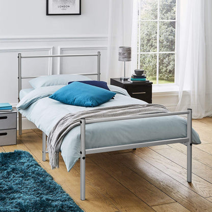Extra Strong Single Metal Bed Frame In Silver