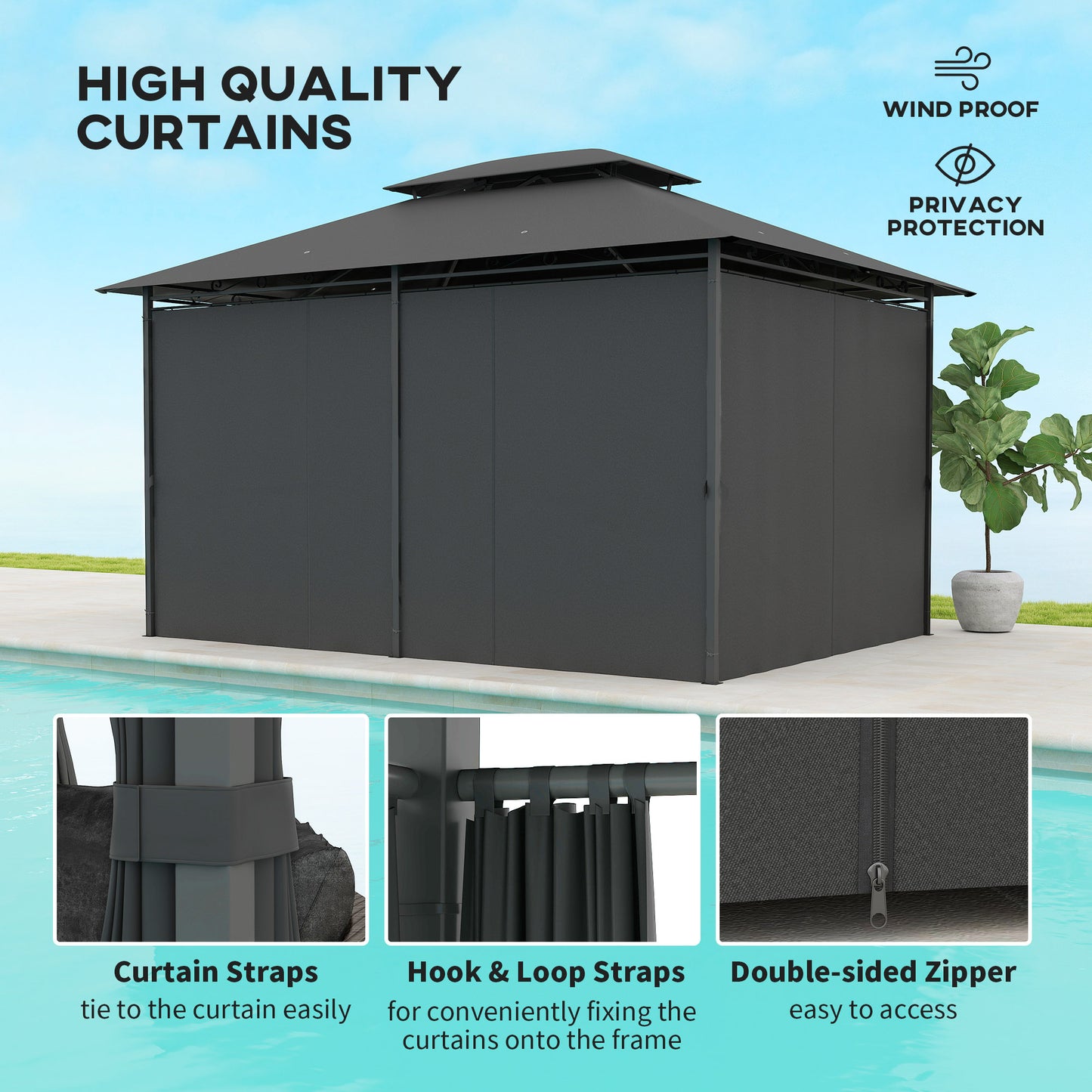 Durable Outdoor Gazebo - Spacious Design with Weather Protection - 3x4m