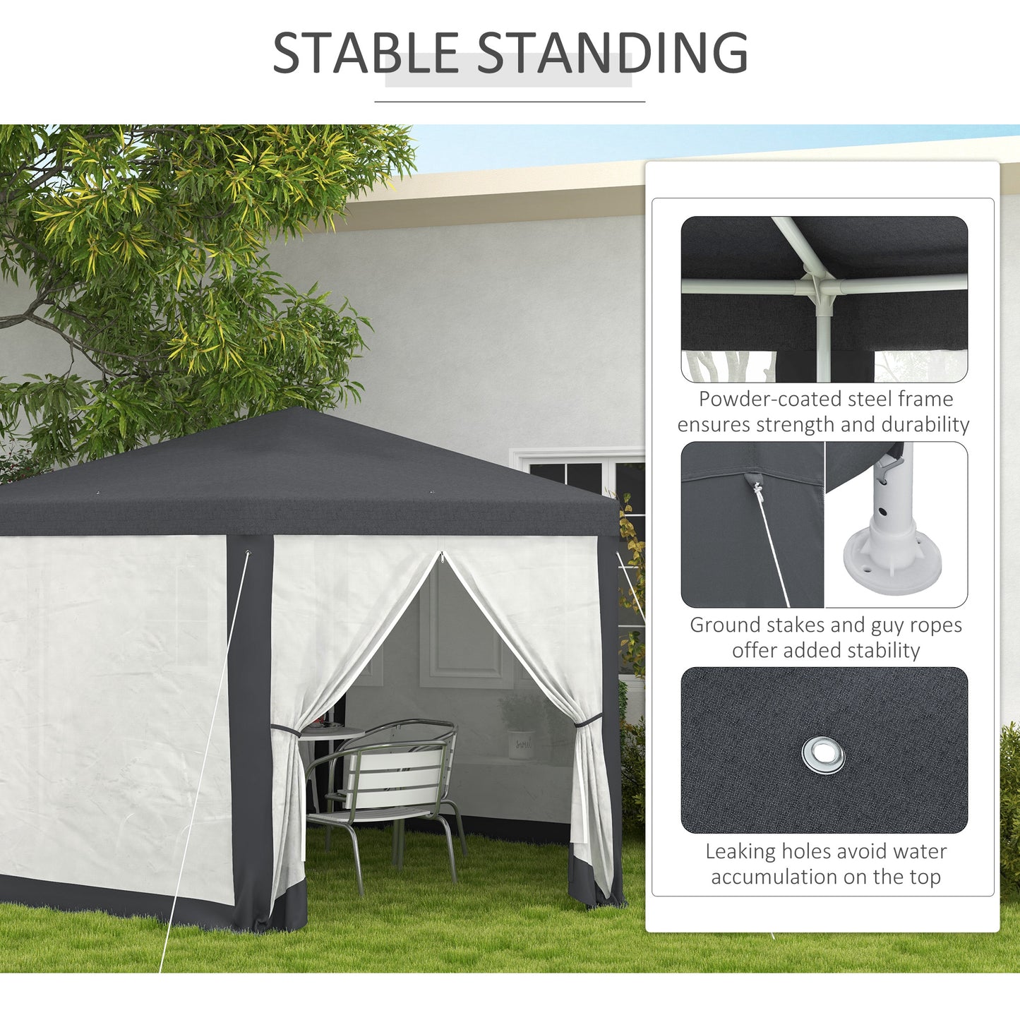 Outsunny Hexagonal Gazebo Patio, Outdoor Canopy Patio Party Tent Dark Grey