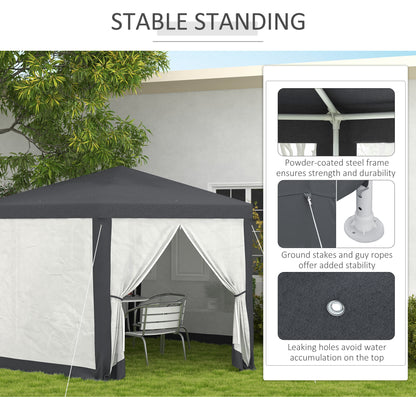 Outsunny Hexagonal Gazebo Patio, Outdoor Canopy Patio Party Tent Dark Grey