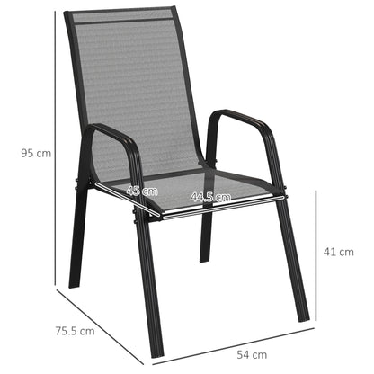 Outsunny Set of 4 Garden Dining Chair Set Outdoor w/ High Back Armrest Black
