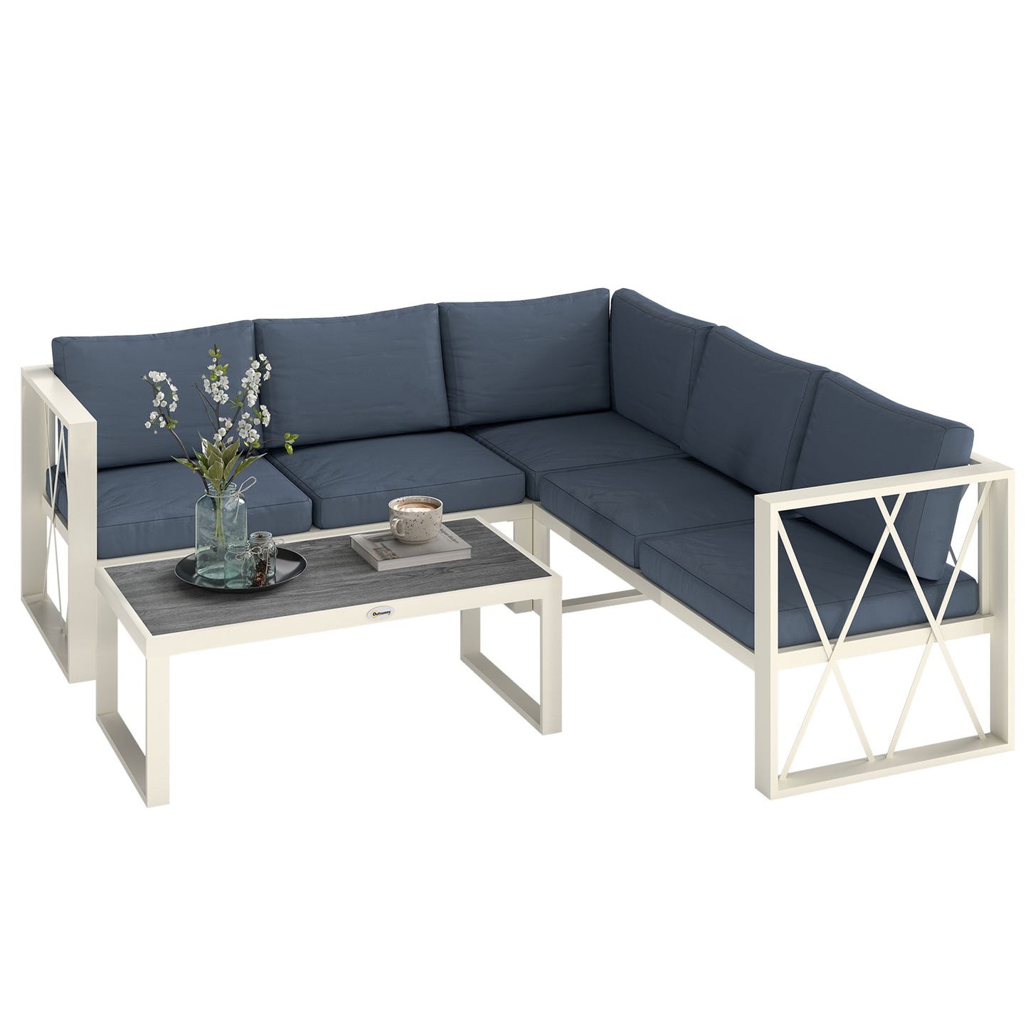 Outsunny 5 Seater Sectional Outdoor Sofa Set with Loveseats for Garden Grey