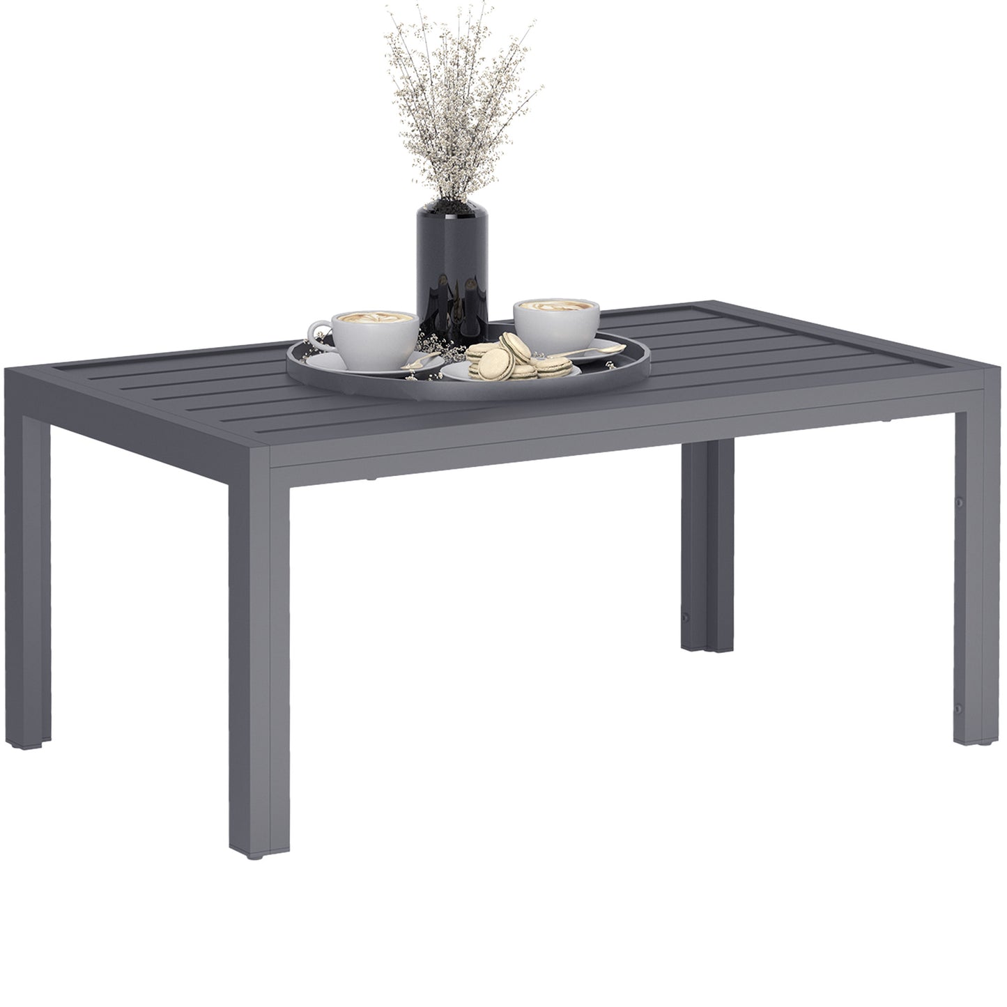 Outsunny Outdoor Side Table Garden Table with Steel Frame and Slat Top Grey