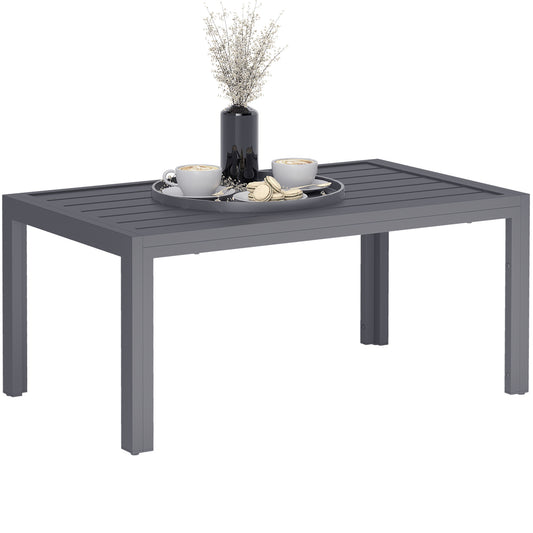 Outsunny Outdoor Side Table Garden Table with Steel Frame and Slat Top Grey