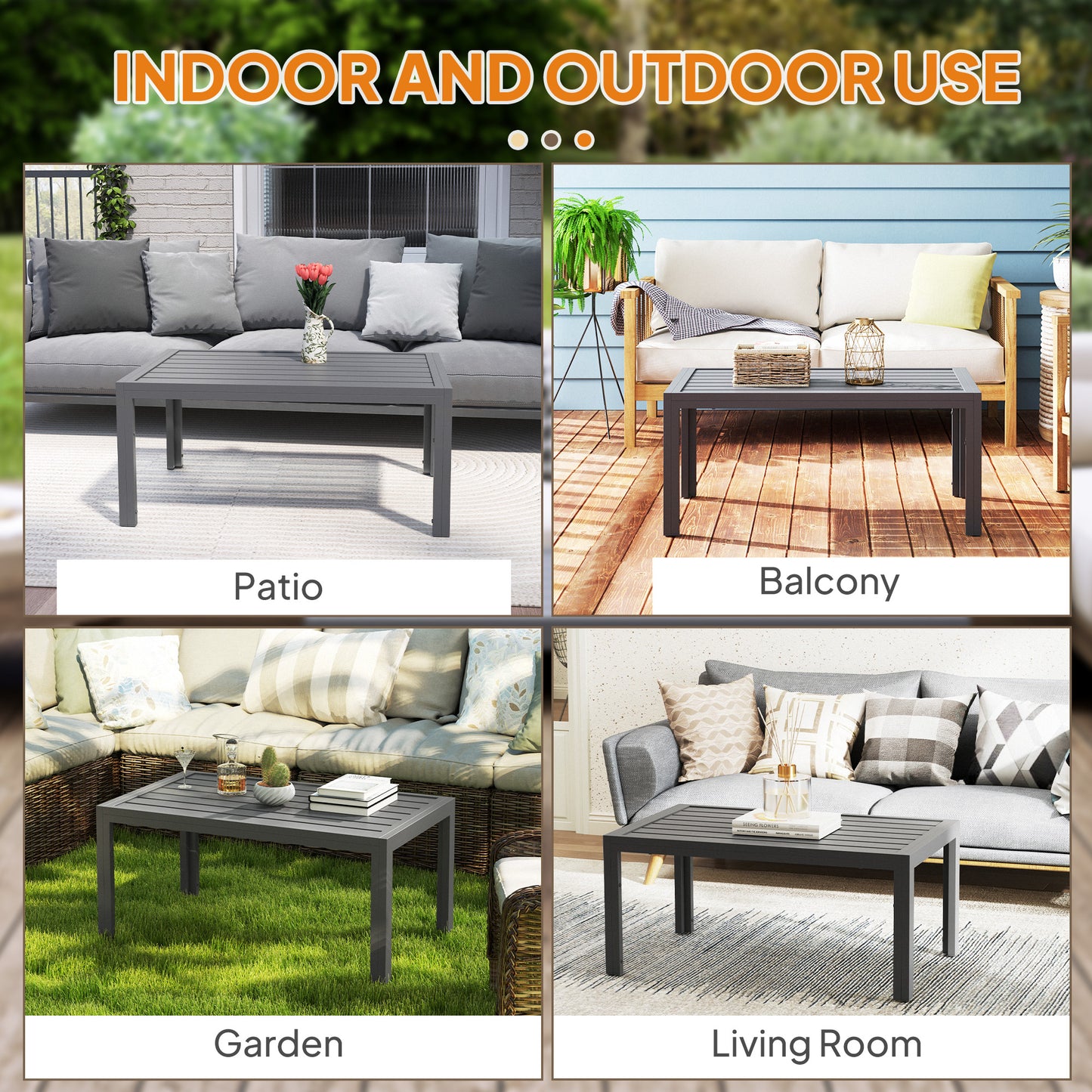 Outsunny Outdoor Side Table Garden Table with Steel Frame and Slat Top Grey