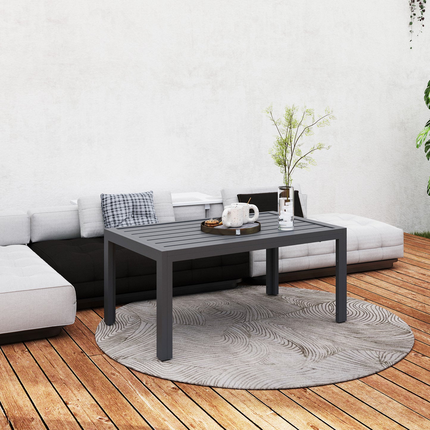 Outsunny Outdoor Side Table Garden Table with Steel Frame and Slat Top Grey