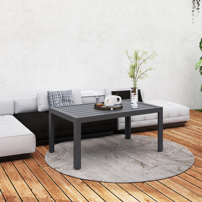 Outsunny Outdoor Side Table Garden Table with Steel Frame and Slat Top Grey