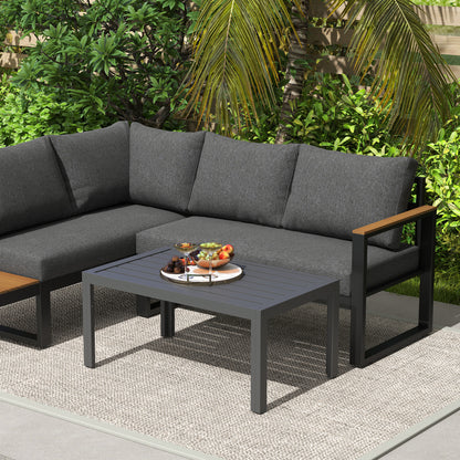 Outsunny Outdoor Side Table Garden Table with Steel Frame and Slat Top Grey