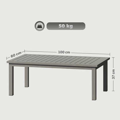 Outsunny Aluminium Outdoor Coffee Table Patio Table w/ Grey Wood Grain Effect