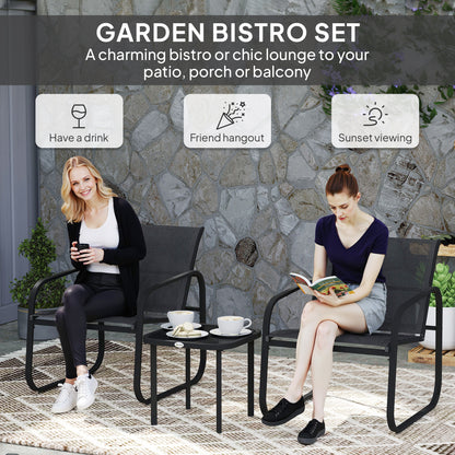 Outsunny Garden Bistro Set, Metal Garden Furniture Set with Mesh Chairs