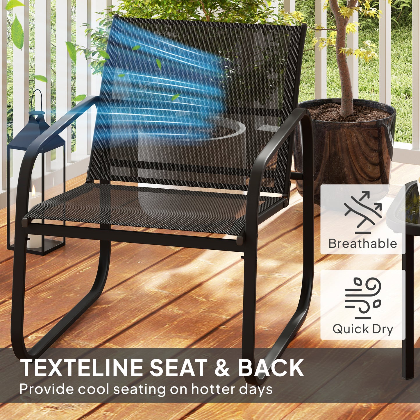 Outsunny Garden Bistro Set, Metal Garden Furniture Set with Mesh Chairs