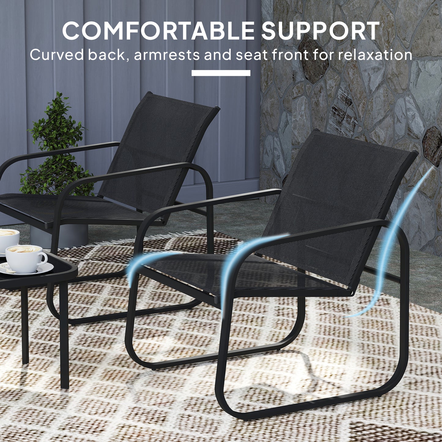 Outsunny Garden Bistro Set, Metal Garden Furniture Set with Mesh Chairs