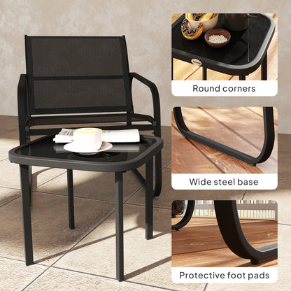 Outsunny Garden Bistro Set, Metal Garden Furniture Set with Mesh Chairs