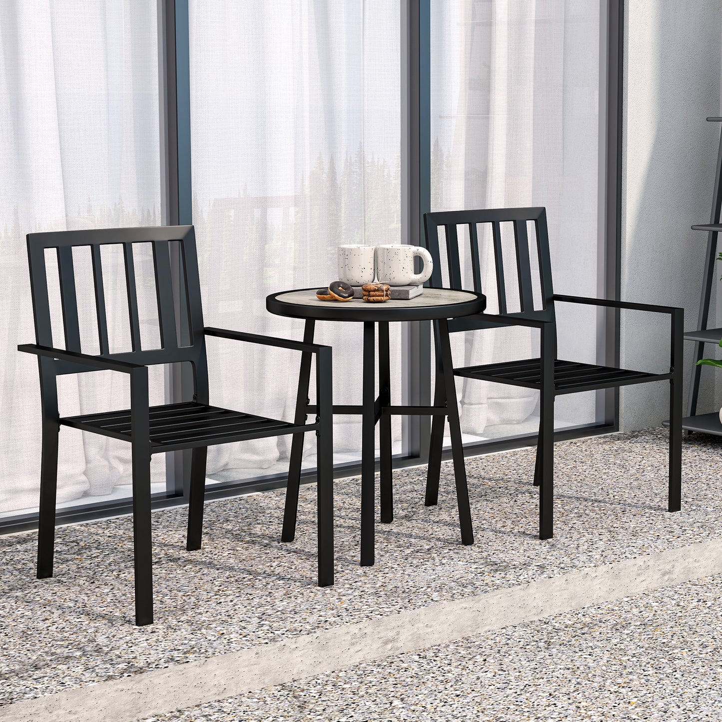 Outsunny 3 Piece Patio Bistro Set with Plastic Top, 2 Stackable Chairs, Grey