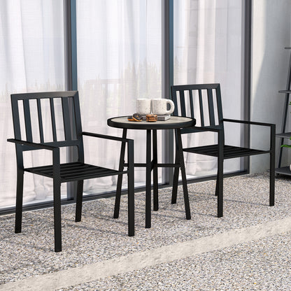 Outsunny 3 Piece Patio Bistro Set with Plastic Top, 2 Stackable Chairs, Grey