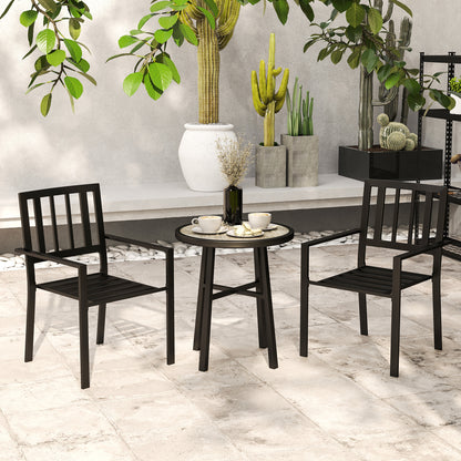 Outsunny 3 Piece Patio Bistro Set with Plastic Top, 2 Stackable Chairs, Grey