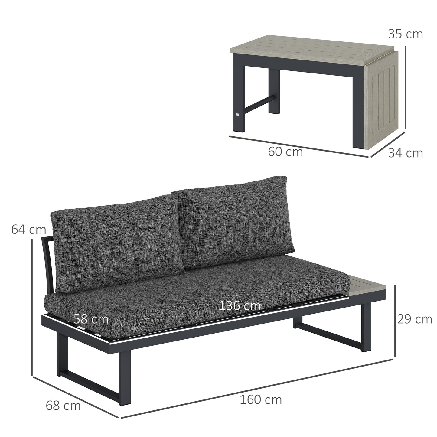 Outsunny 4 Seater L Shaped Aluminium Garden Furniture Set with Coffee Table