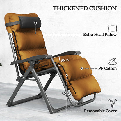 Outsunny 2 Pieces Zero Gravity Chairs, Reclining Folding Sun Lounger, Brown