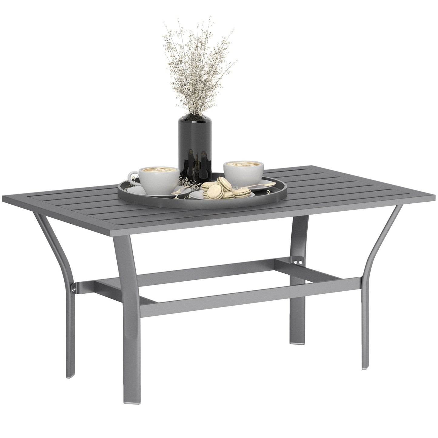 Outsunny Metal Garden Coffee Table with Slatted Tabletop, Dark Grey