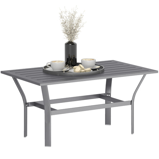 Outsunny Metal Garden Coffee Table with Slatted Tabletop, Dark Grey