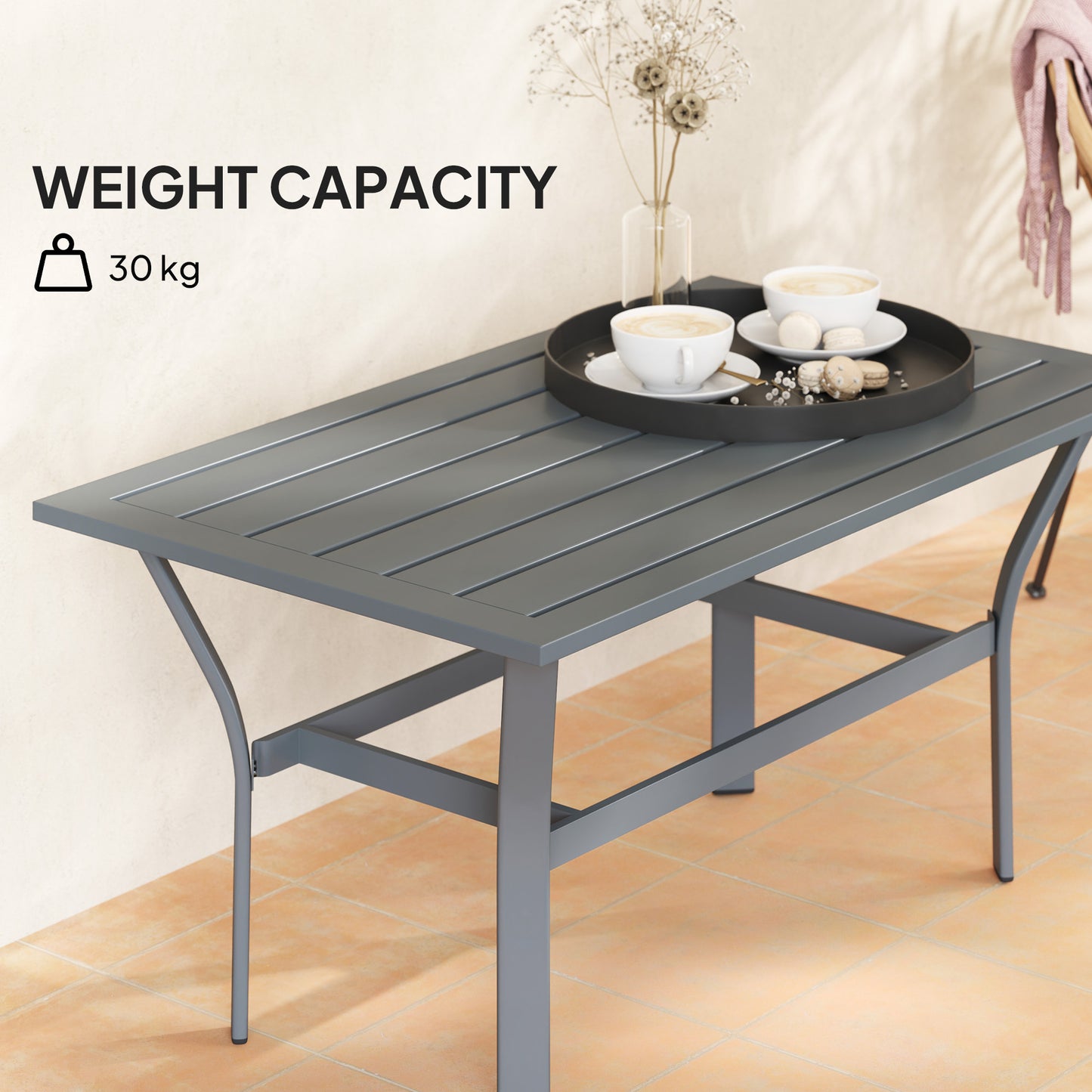 Outsunny Metal Garden Coffee Table with Slatted Tabletop, Dark Grey